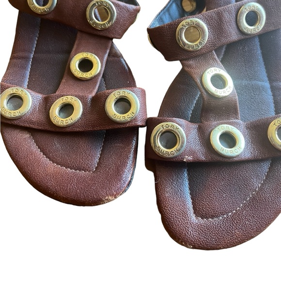 Tory Burch Brown Strappy Sandals with Gold Grommets - Picture 7 of 9